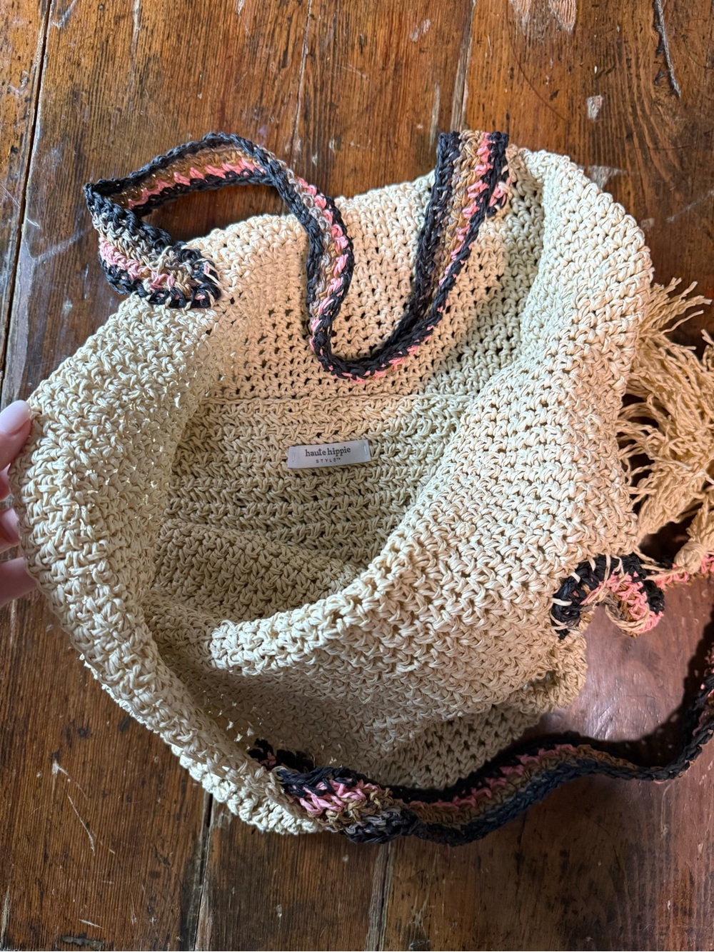Handwoven Cream Raffia Tote Bag with Decorative Strap - Picture 2 of 4